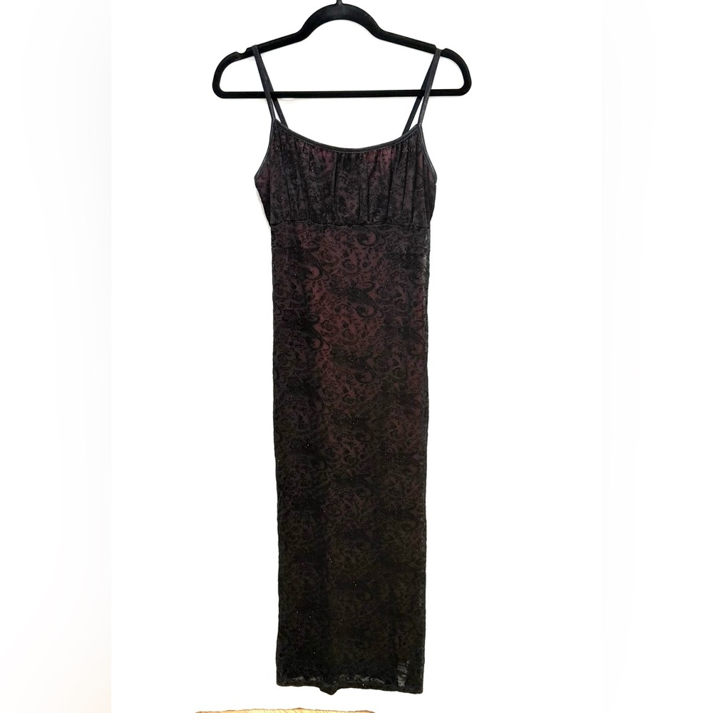 Candy Rocket Black Velvet Burnout Sweetheart Neck Dress L Red Lining Gothic Slit